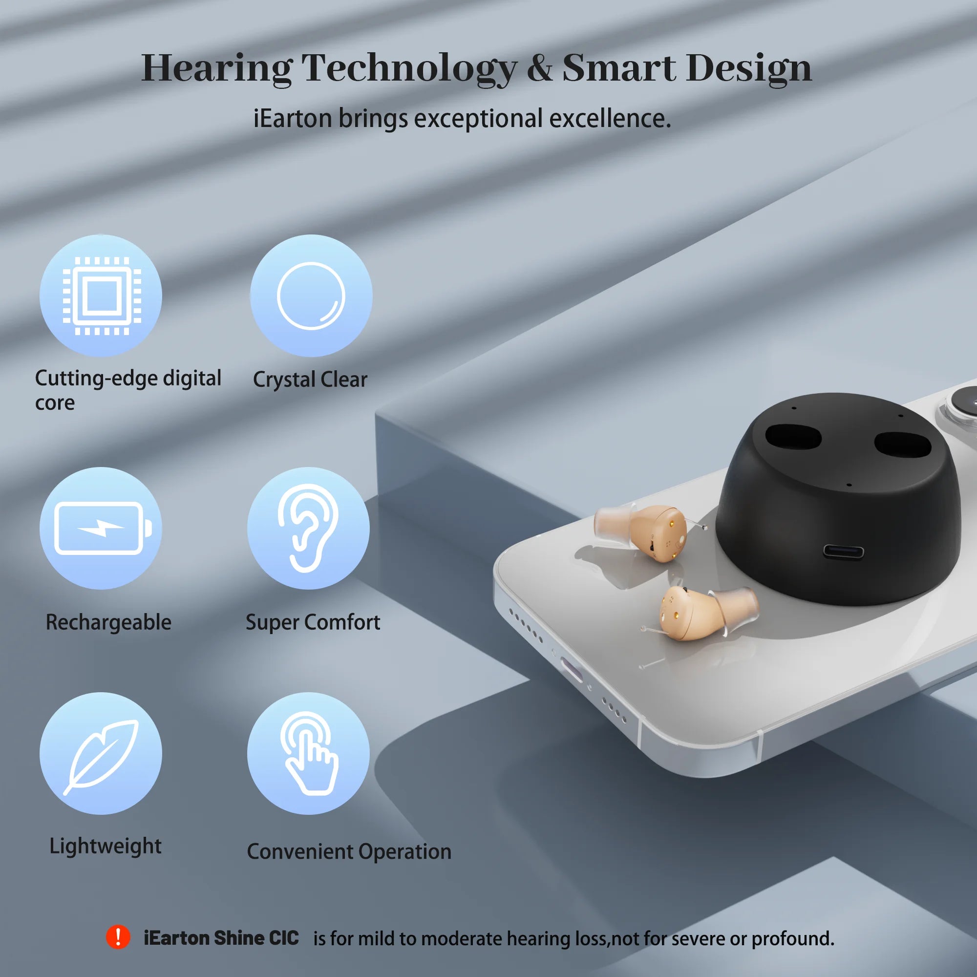 iEarton Shine CIC Rechargeable OTC Hearing Aid